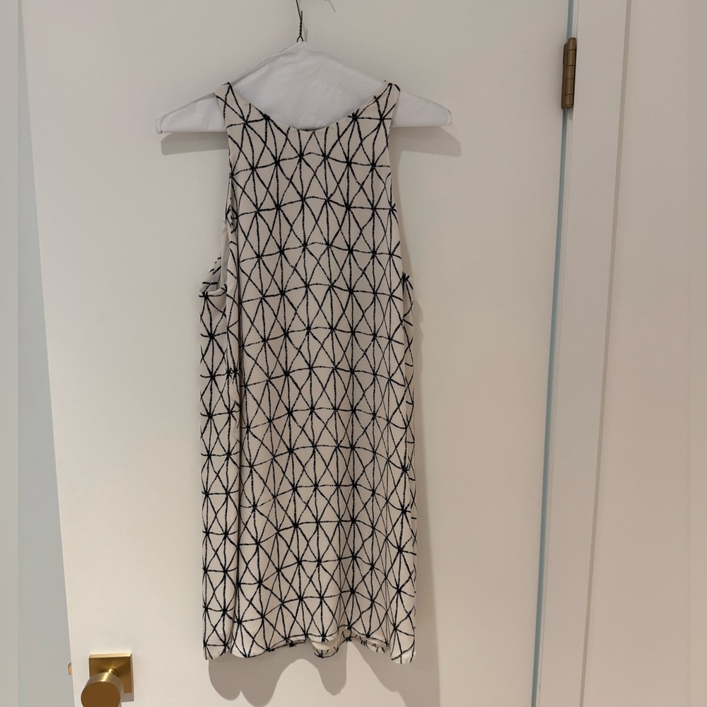 ALC 100% silk mini dress, white with black, size 8